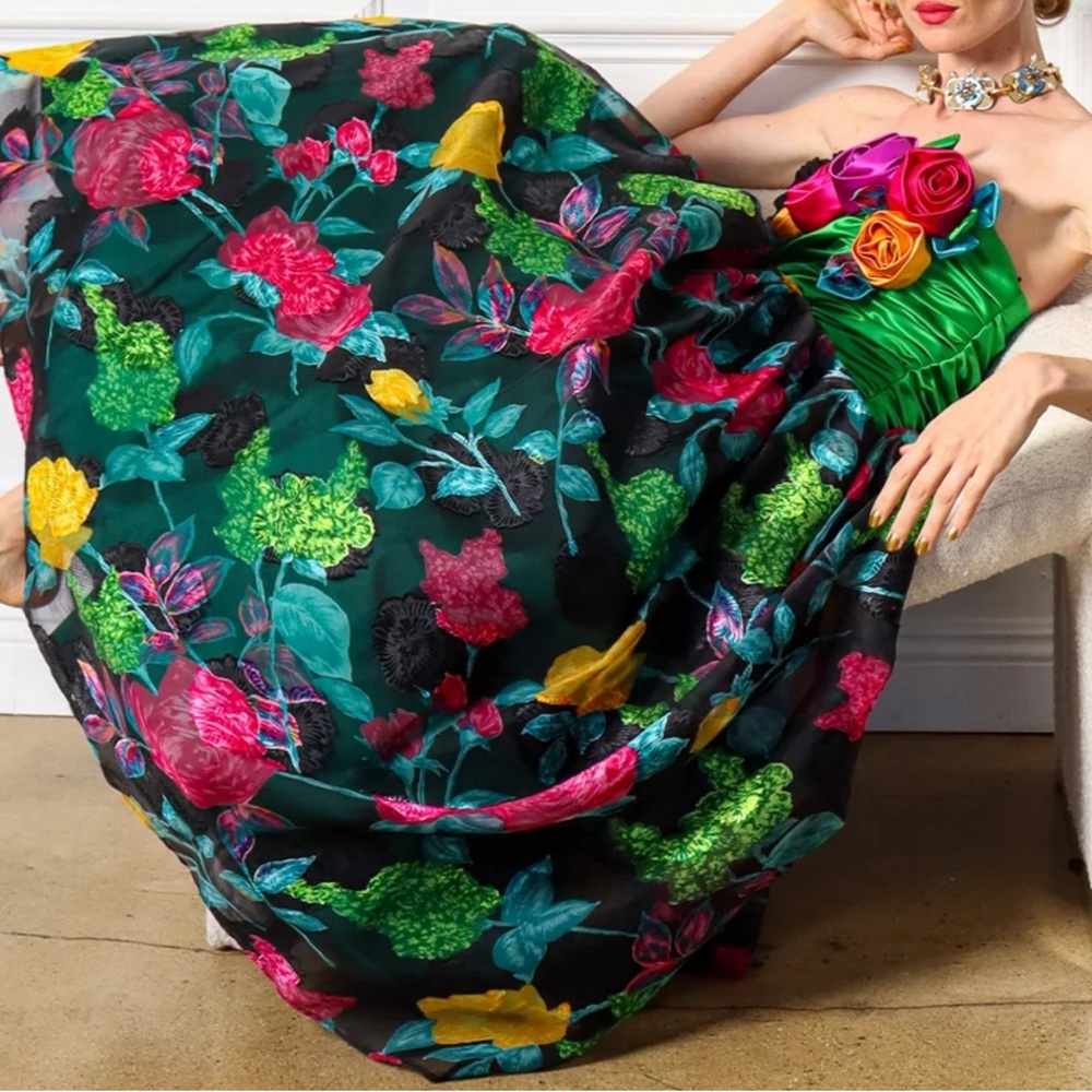 EUGENE ALEXANDER floral rosette evening dress,
vintage 80s floral ball gown